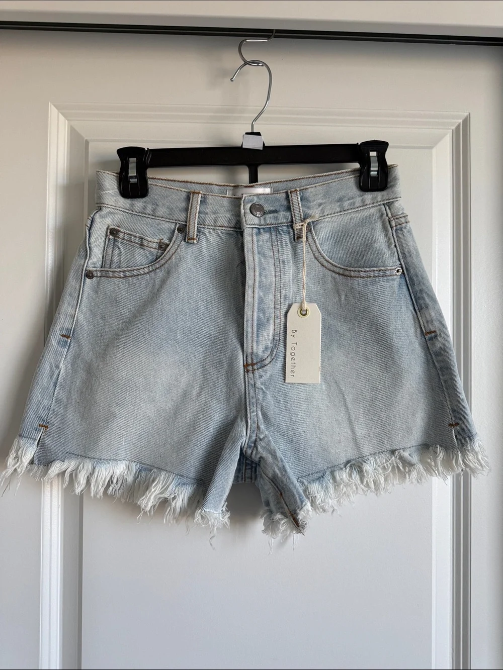 Jean Shorts Frayed High Rise Light Wash Denim Cutoff